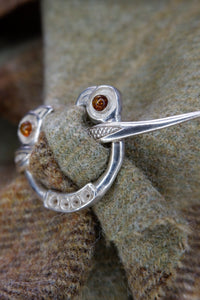 Clough Brooch in Sterling Silver or Bronze and Amber
