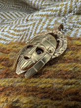 Load image into Gallery viewer, Kings Worthy Woden Head with Sutton Hoo Helmet Pendant in Gold Plated Bronze with Gemstone Eyes