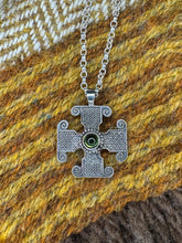 Load image into Gallery viewer, "Saint Drostan's" Pictish cross pendant in sterling silver and glass
