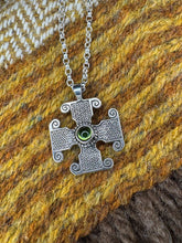 Load image into Gallery viewer, "Saint Drostan's" Pictish cross pendant in sterling silver and glass