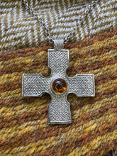 Load image into Gallery viewer, Unique "Saint Drostan's" Pictish cross pendant in sterling silver Amber
