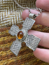 Load image into Gallery viewer, Unique "Saint Drostan's" Pictish cross pendant in sterling silver Amber