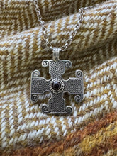 Load image into Gallery viewer, "Saint Drostan's" Pictish cross pendant in sterling silver and garnet