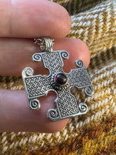 Load image into Gallery viewer, "Saint Drostan's" Pictish cross pendant in sterling silver and garnet