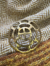 Load image into Gallery viewer, Frankish openwork belt mount in brass. Sunwheel?