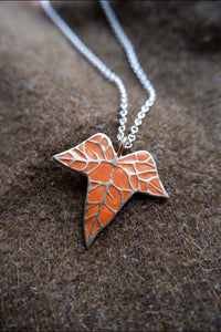 Ivy Leaf Pendant with Enamel - Bronze or Silver