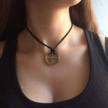 Load image into Gallery viewer, Handmade Sun cross in bronze or silver.