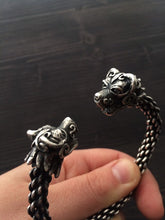 Load image into Gallery viewer, Sterling Silver Bear Headed Braided Bracelet or torc